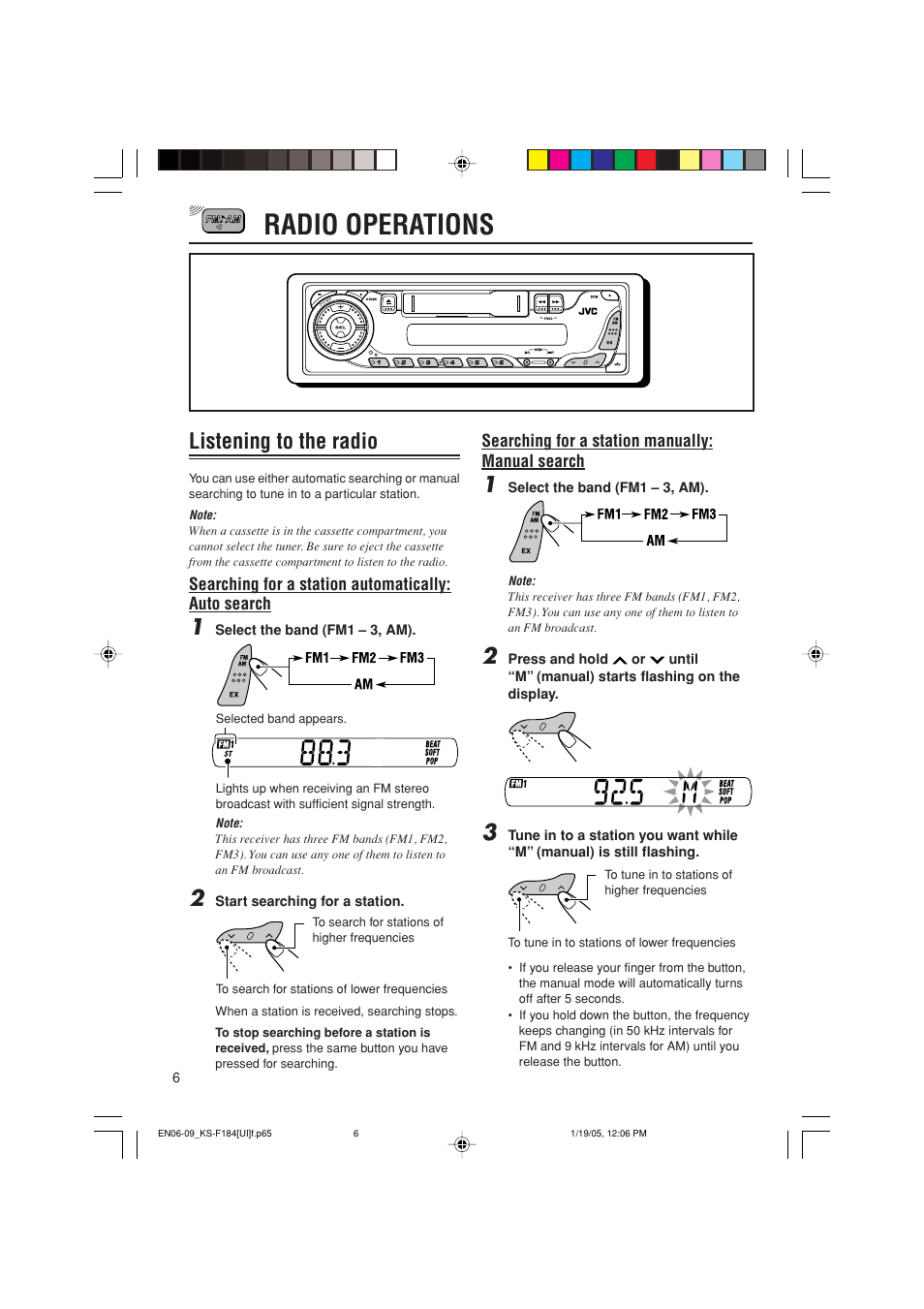 Radio operations, Listening to the radio | JVC KS-F184 User Manual | Page 6 / 18