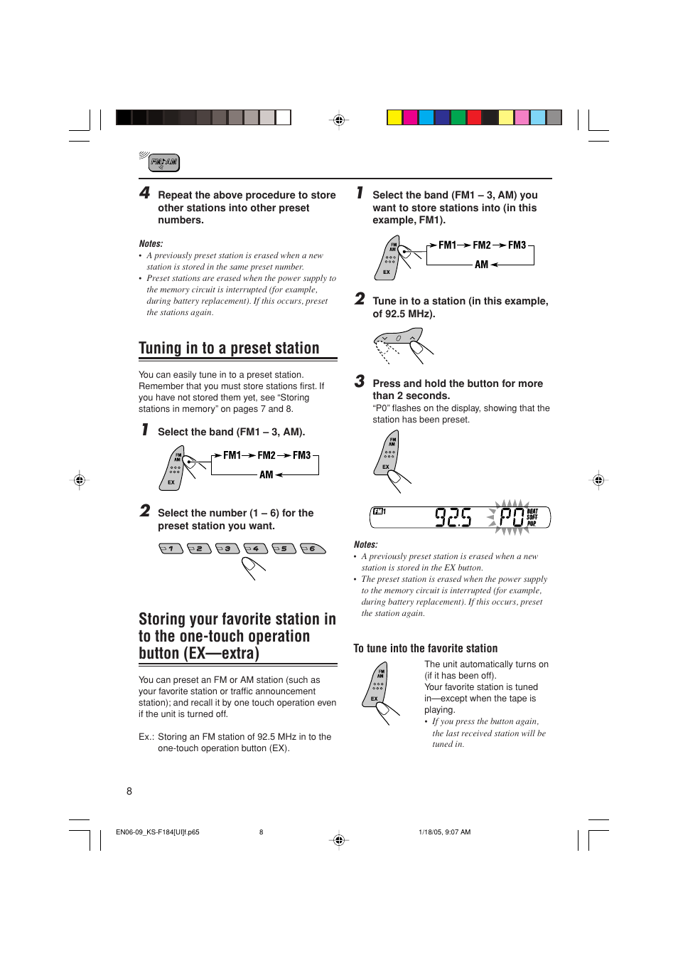 Tuning in to a preset station | JVC KS-F184 User Manual | Page 8 / 18