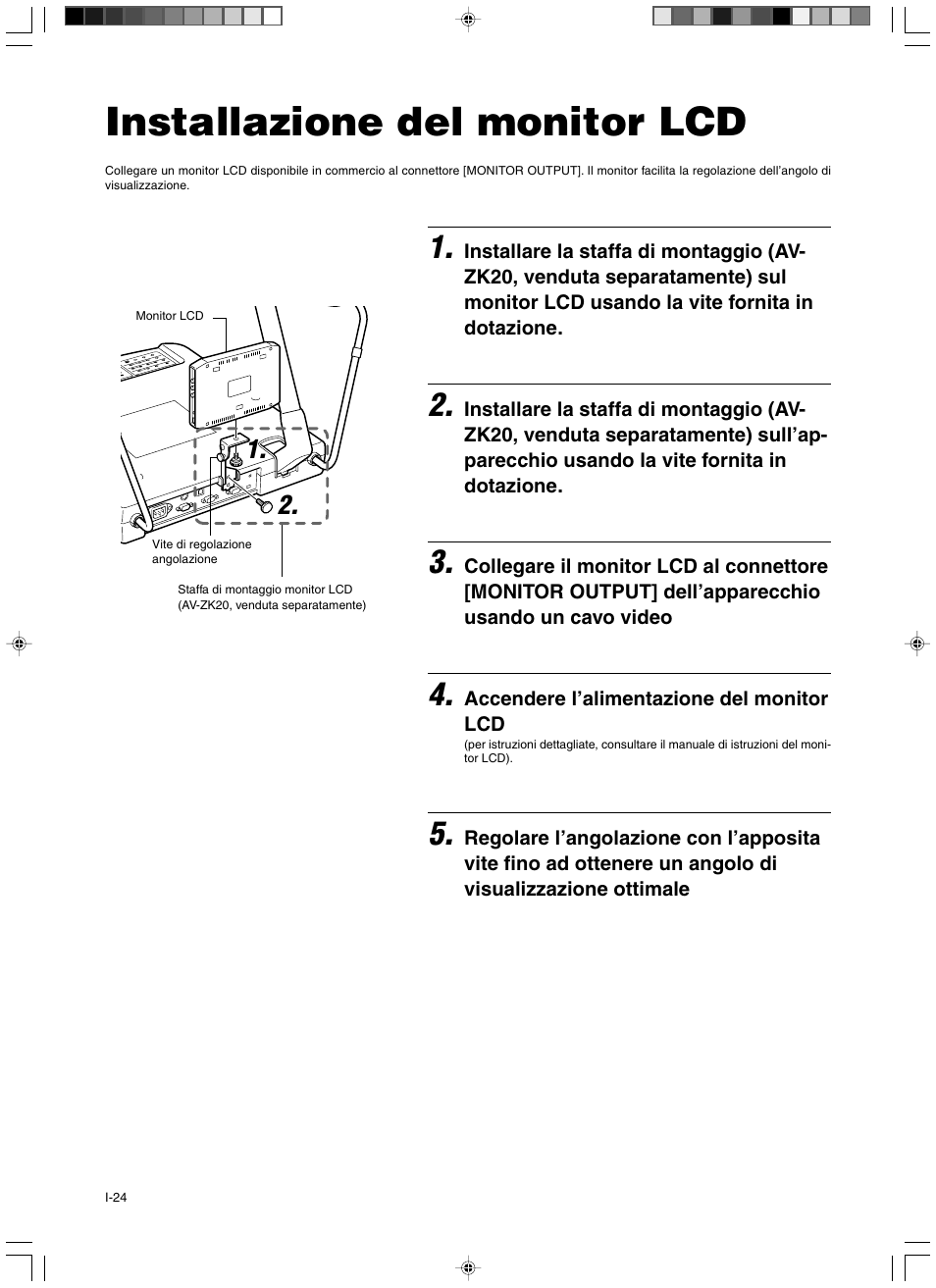 Installazione del monitor lcd | JVC AV-P960E User Manual | Page 105 / 109