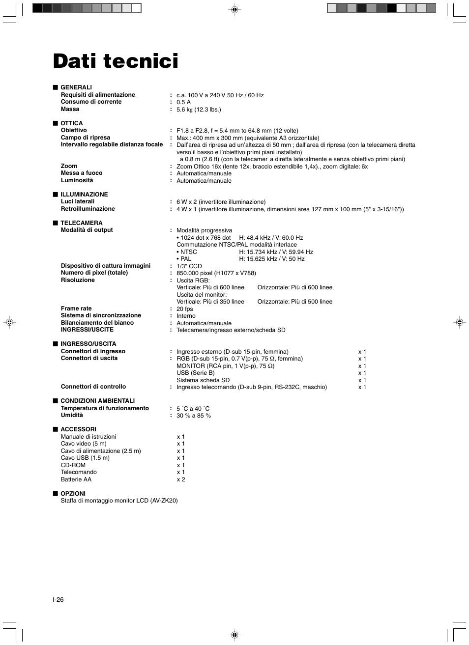 Dati tecnici | JVC AV-P960E User Manual | Page 107 / 109
