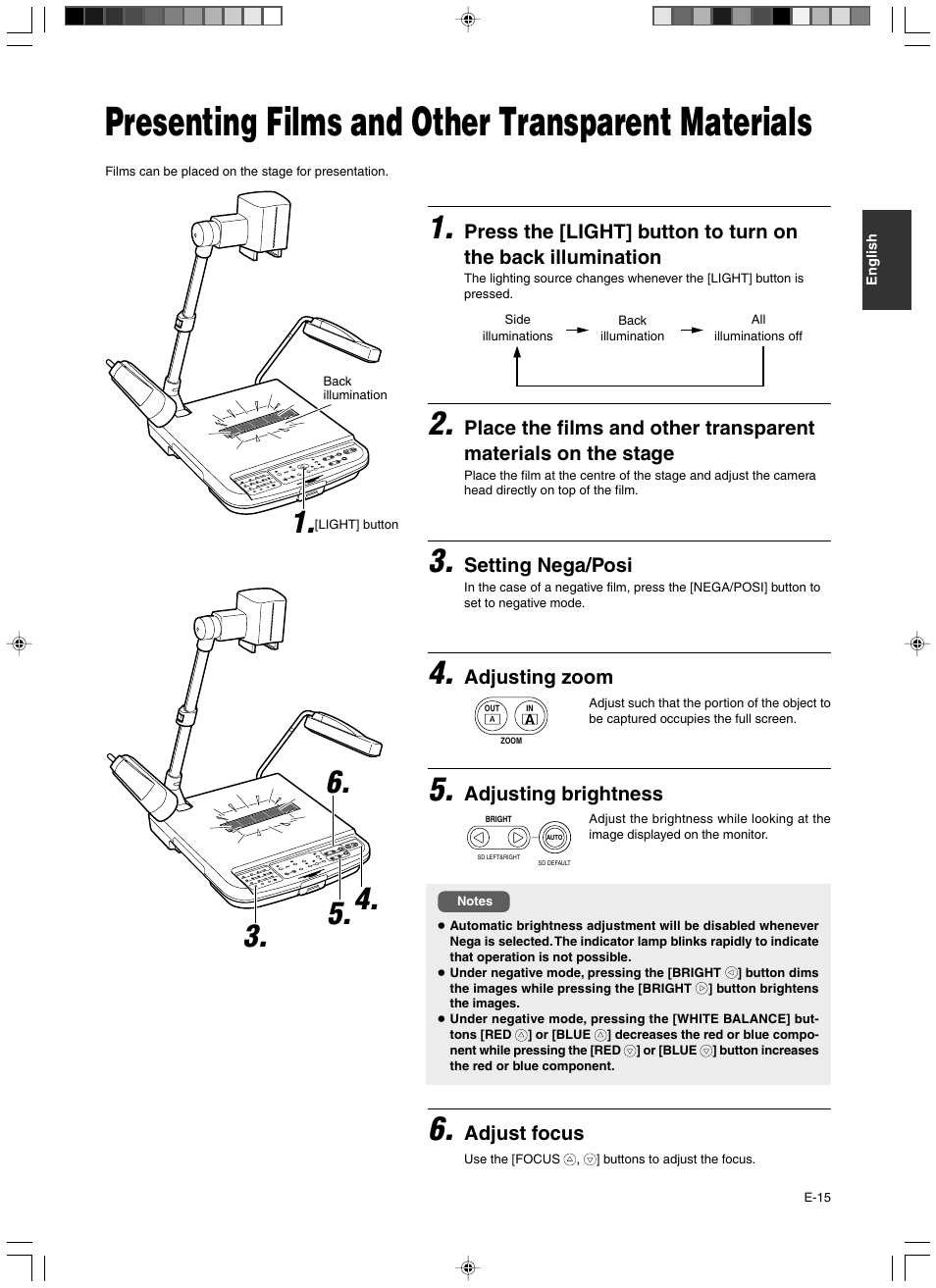 Presenting films and other transparent materials | JVC AV-P960E User Manual | Page 15 / 109