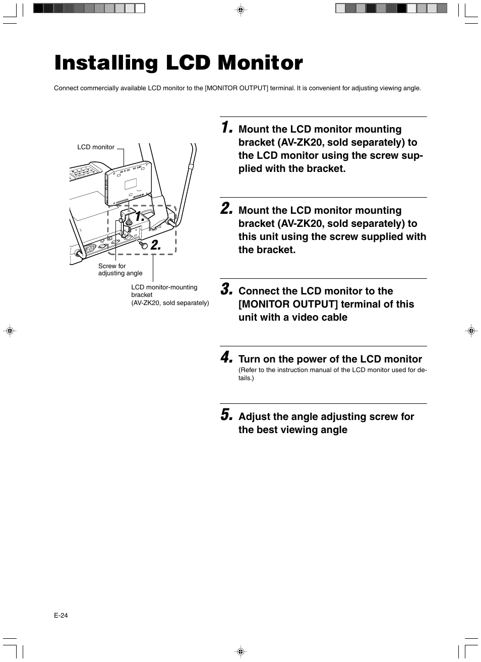 Installing lcd monitor | JVC AV-P960E User Manual | Page 24 / 109