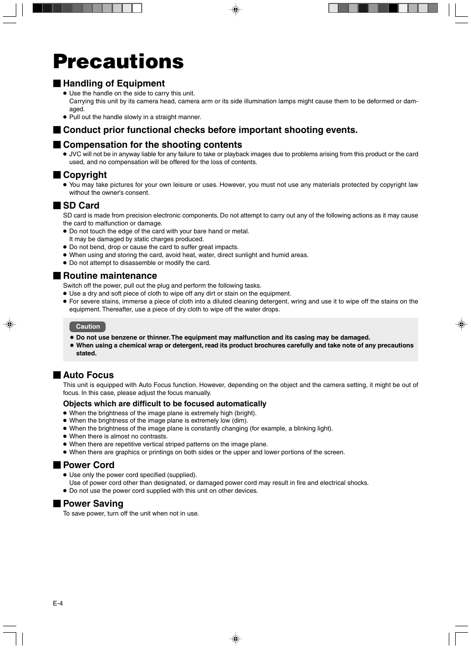 Precautions | JVC AV-P960E User Manual | Page 4 / 109