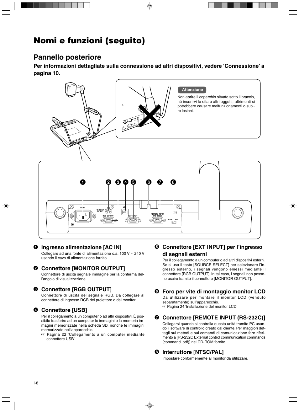 Pannello posteriore, Nomi e funzioni (seguito) | JVC AV-P960E User Manual | Page 89 / 109