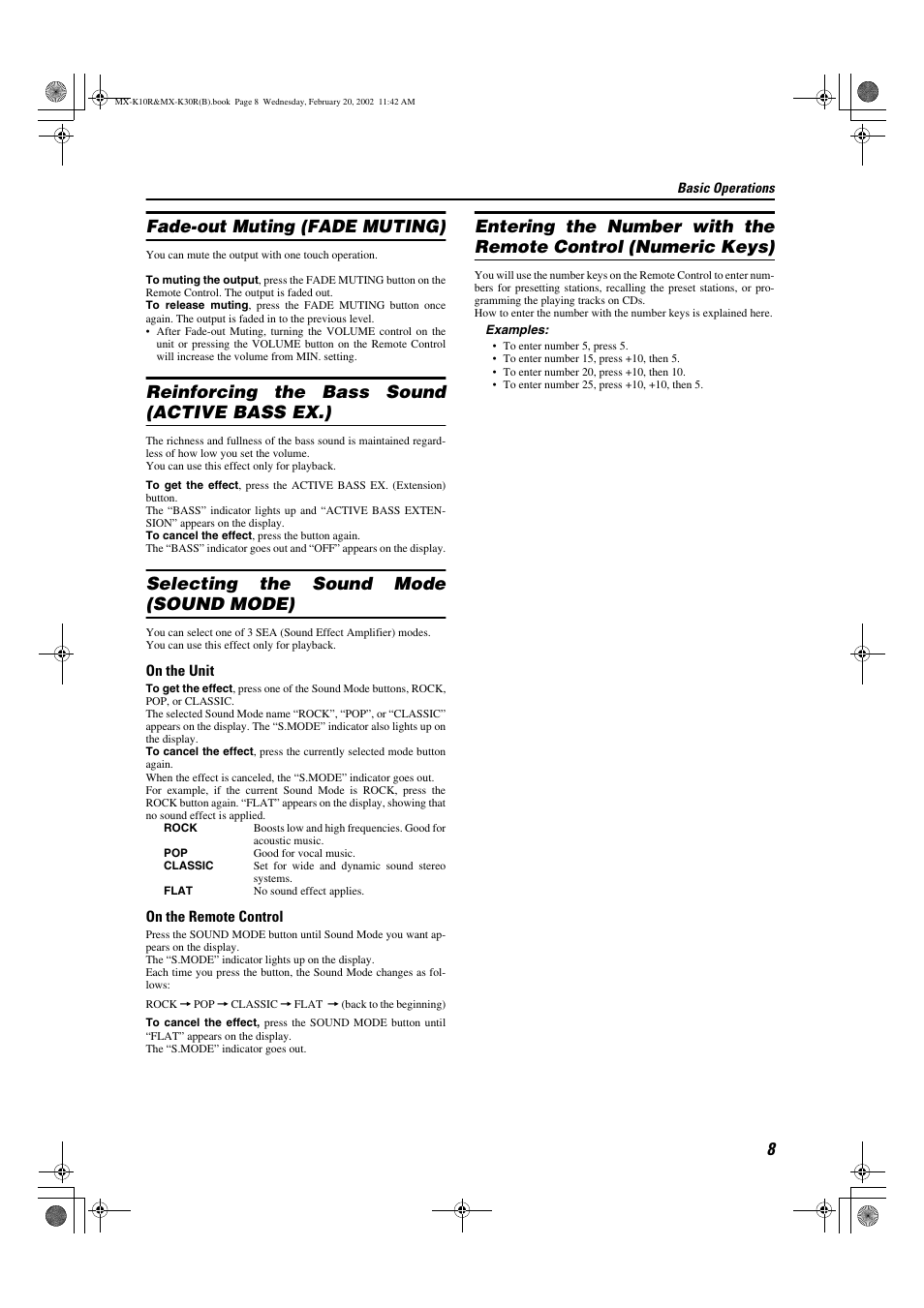 Fade-out muting (fade muting), Reinforcing the bass sound (active bass ex.), Selecting the sound mode (sound mode) | JVC CA-MXK10R User Manual | Page 11 / 32