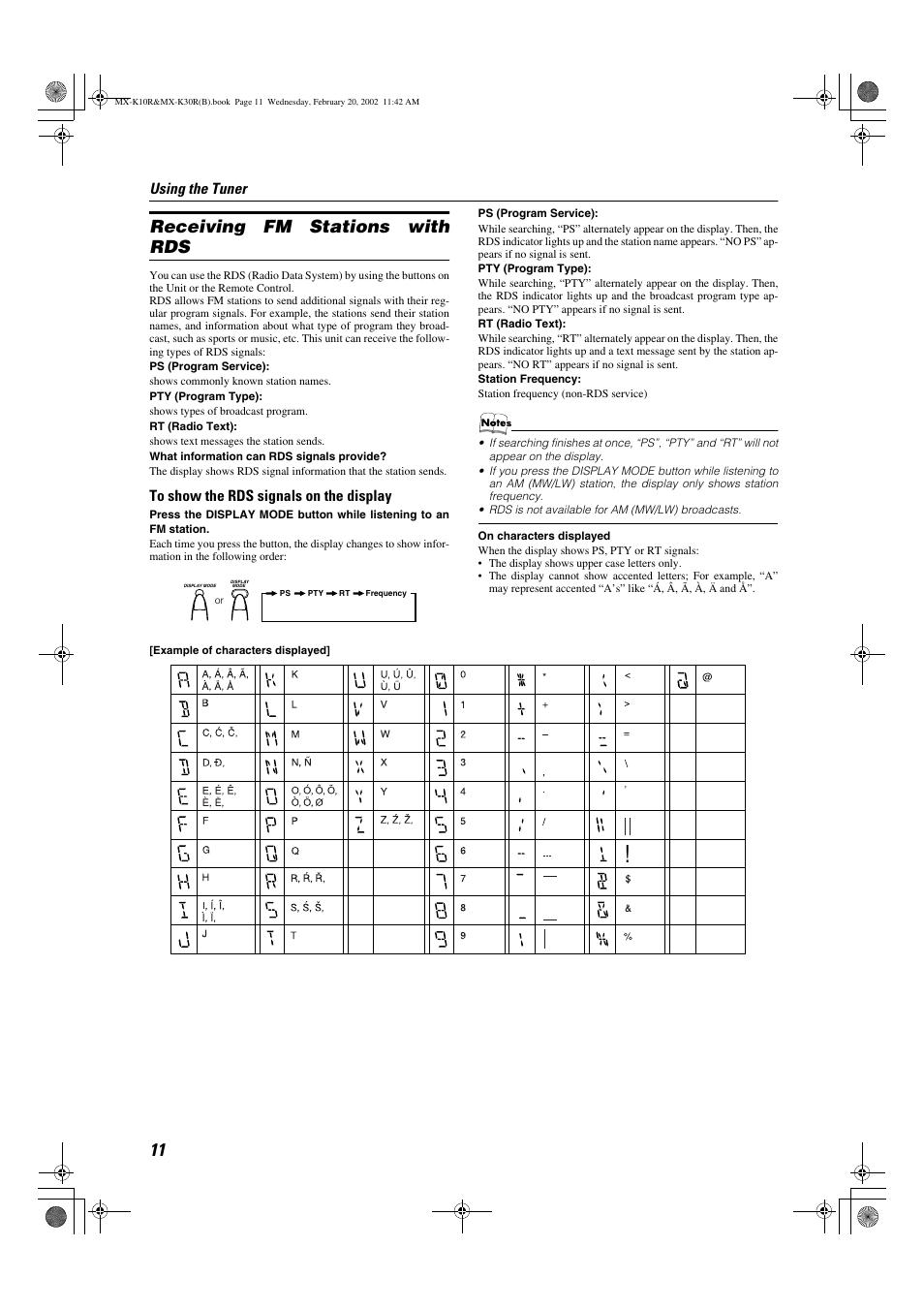 Receiving fm stations with rds, Using the tuner | JVC CA-MXK10R User Manual | Page 14 / 32