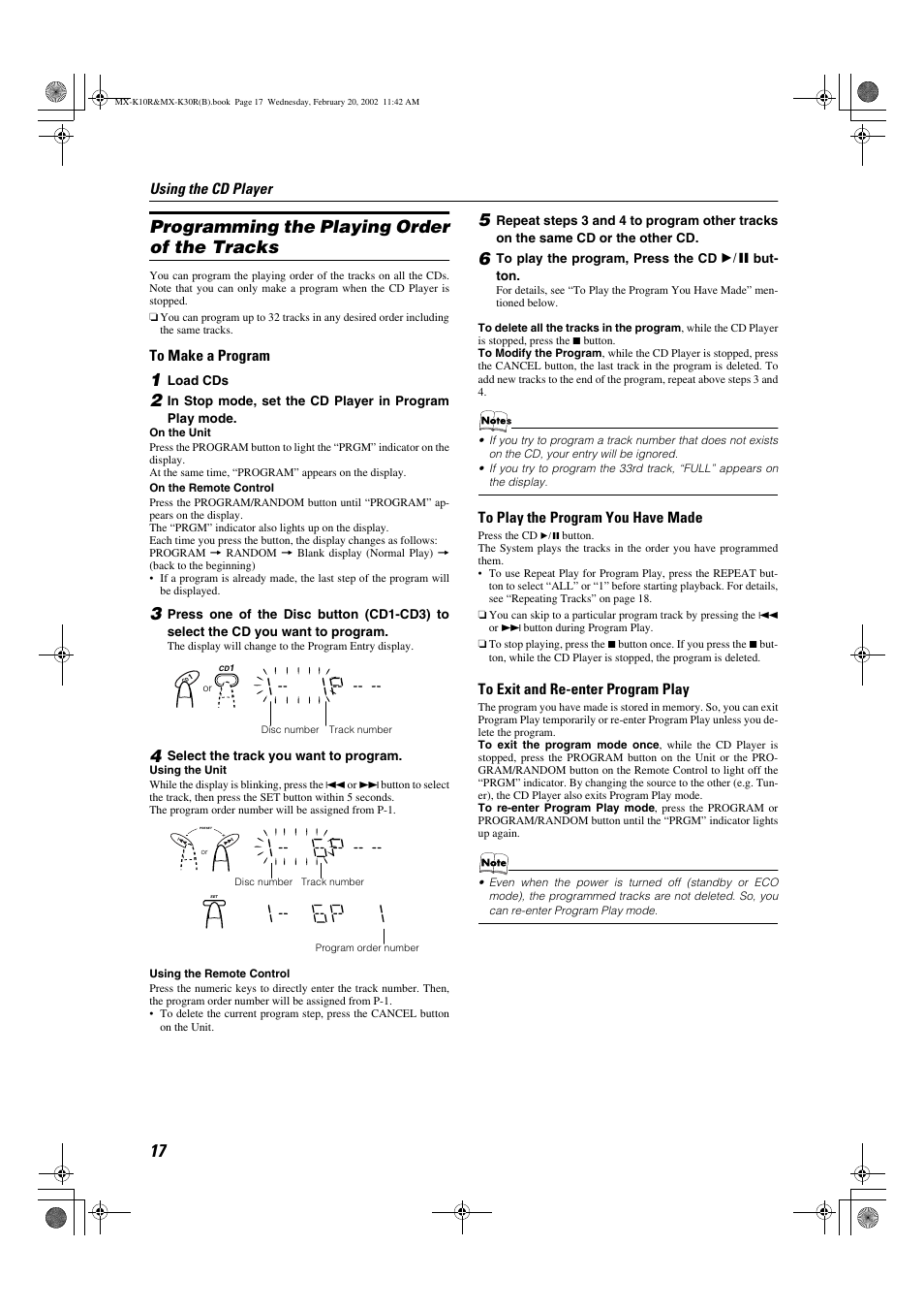 Programming the playing order of the tracks | JVC CA-MXK10R User Manual | Page 20 / 32