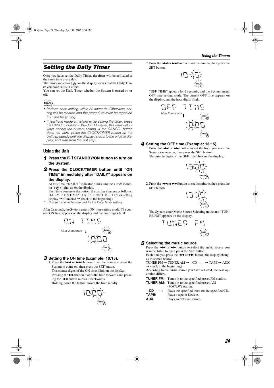 Setting the daily timer, Using the unit | JVC CA-MXK10R User Manual | Page 27 / 32