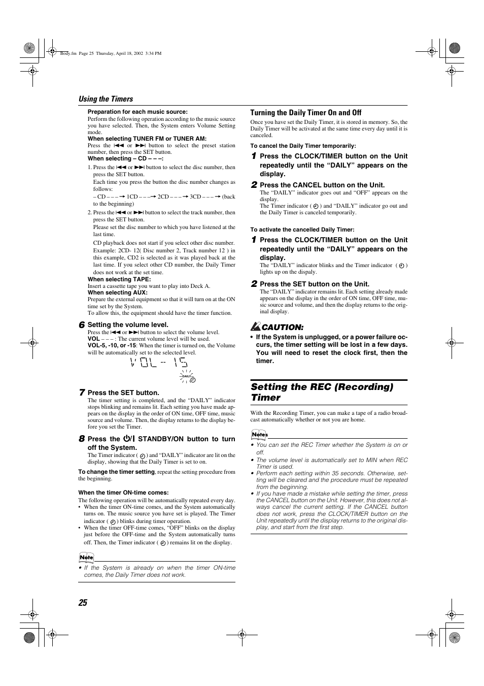 Setting the rec (recording) timer | JVC CA-MXK10R User Manual | Page 28 / 32