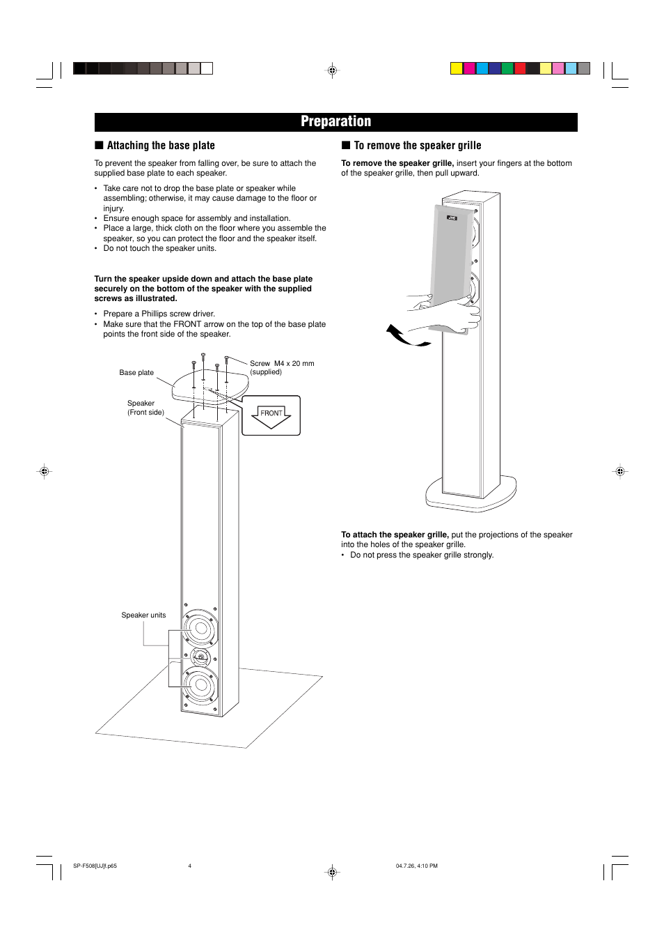 Preparation | JVC SP-F508 User Manual | Page 2 / 5