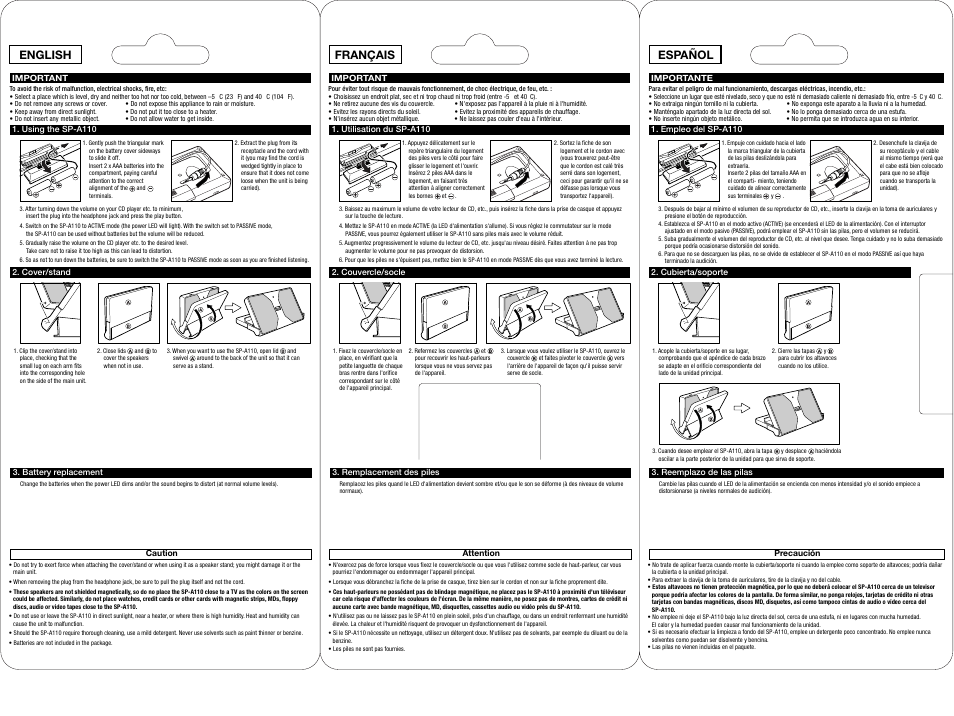 Back, English français español | JVC SP-A110 User Manual | Page 2 / 2