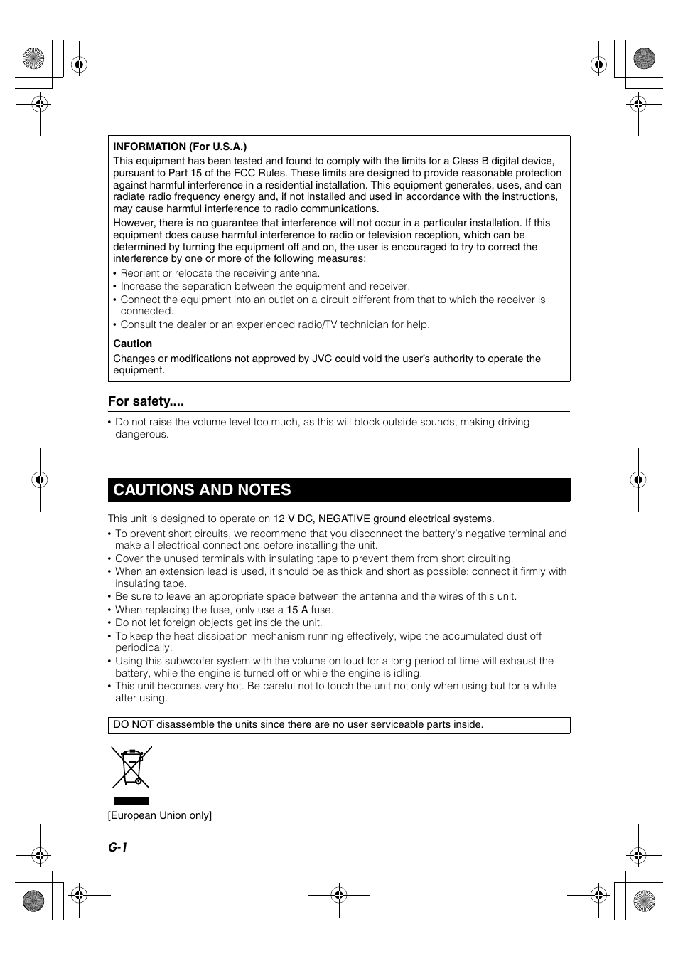 Cautions and notes, For safety | JVC CS-DA1 User Manual | Page 2 / 48