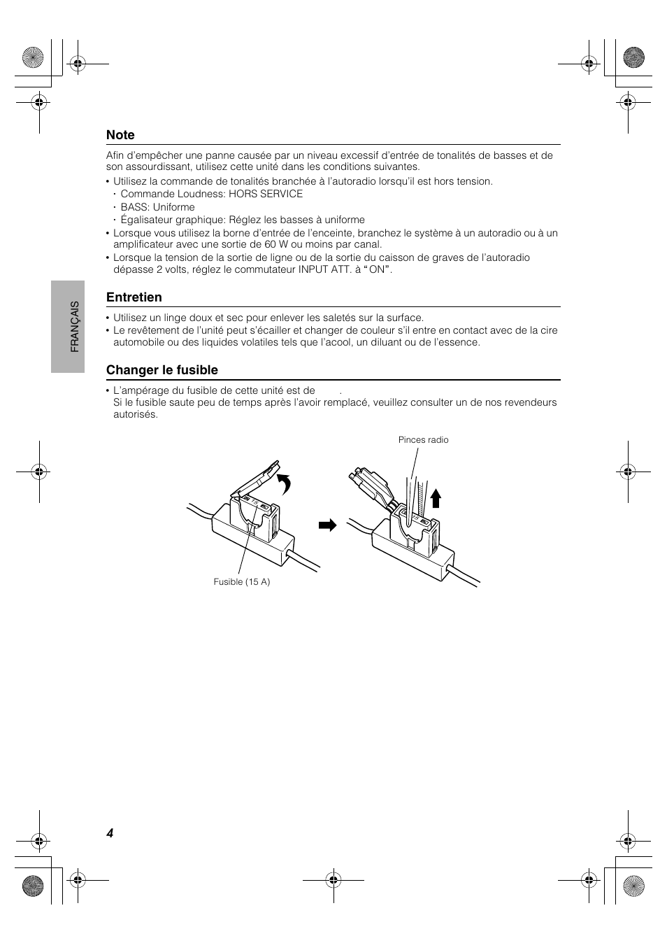 Entretien, Changer le fusible | JVC CS-DA1 User Manual | Page 22 / 48