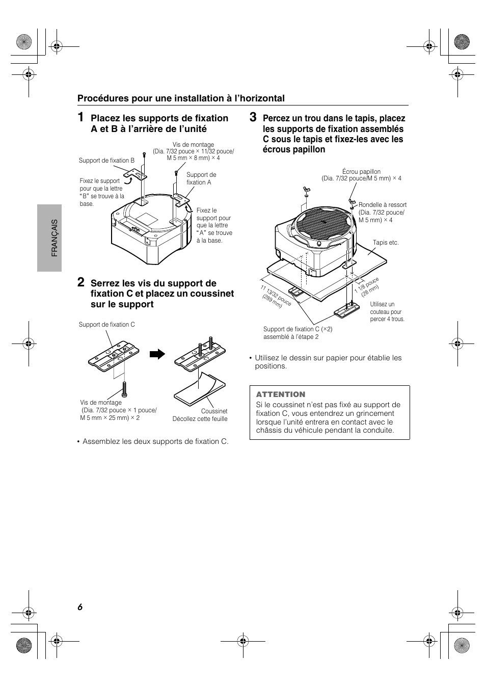 Procédures pour une installation à l’horizontal | JVC CS-DA1 User Manual | Page 24 / 48