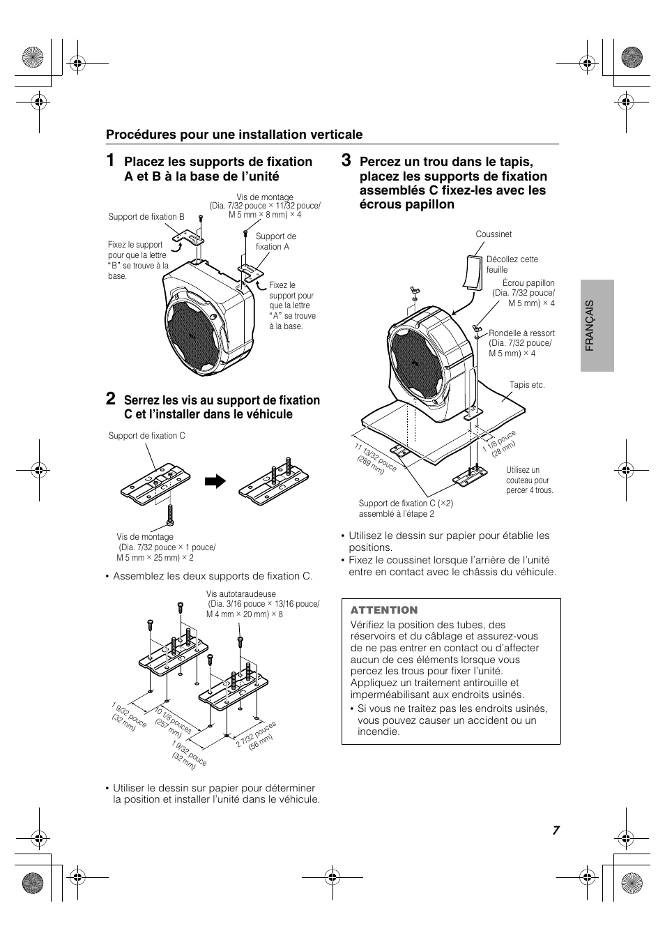 Procédures pour une installation verticale | JVC CS-DA1 User Manual | Page 25 / 48