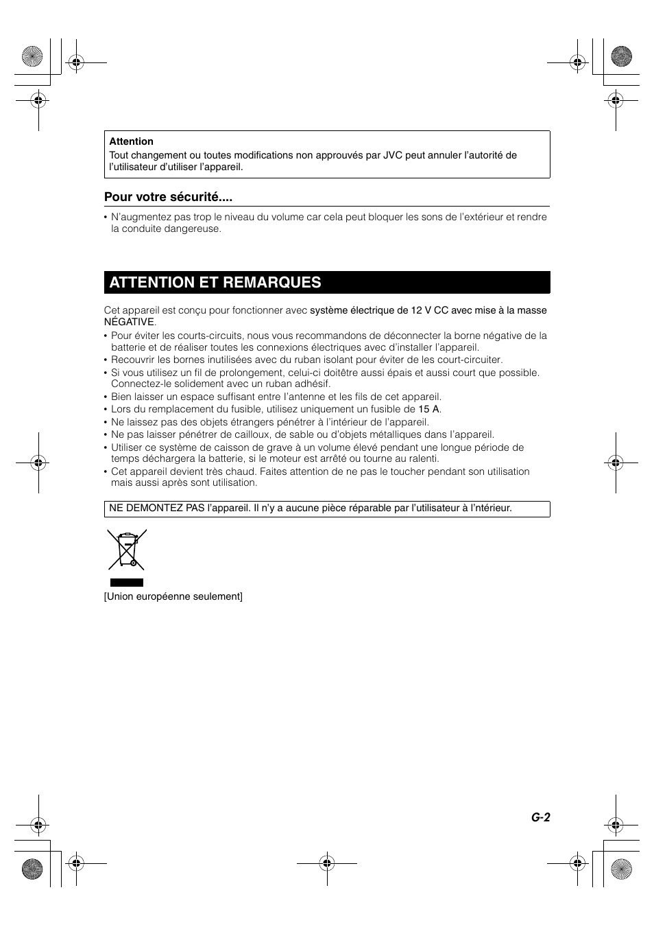 Attention et remarques, Pour votre sécurité | JVC CS-DA1 User Manual | Page 3 / 48