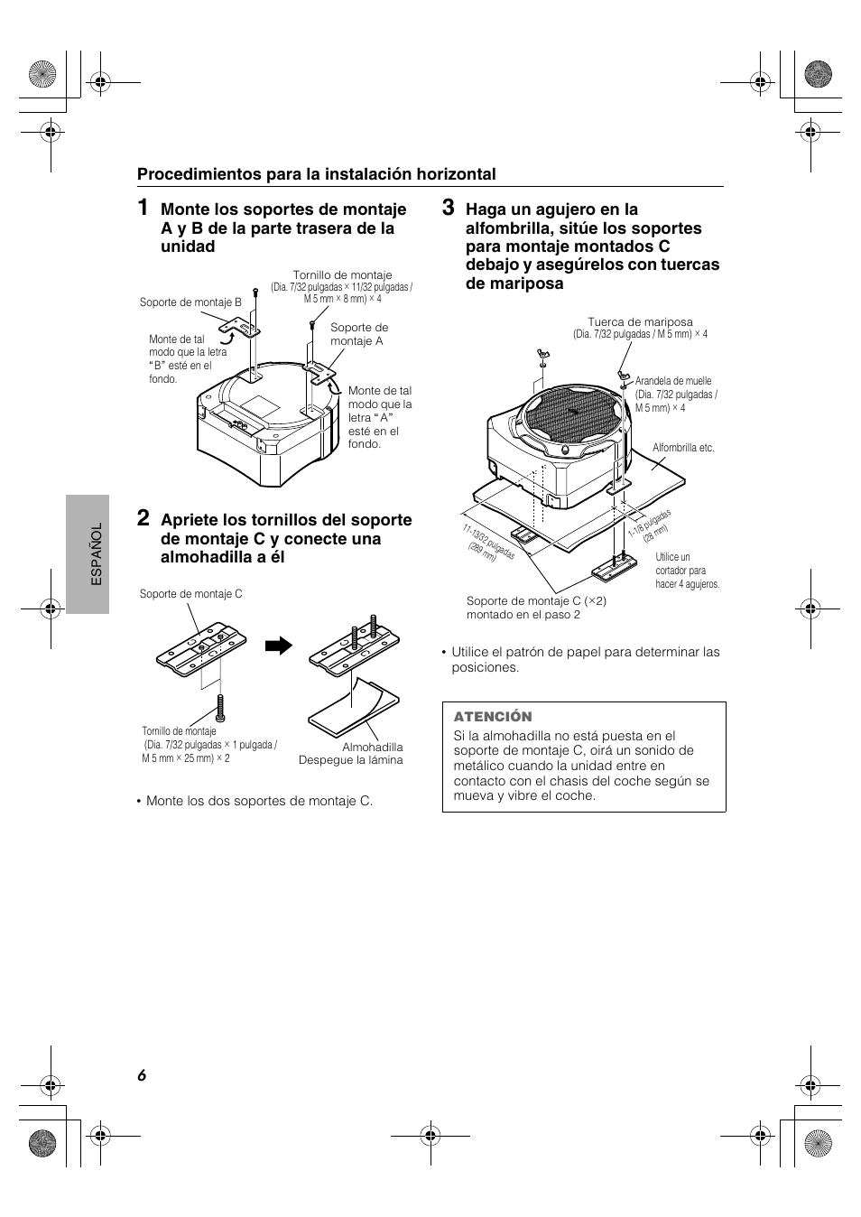 Procedimientos para la instalación horizontal | JVC CS-DA1 User Manual | Page 38 / 48