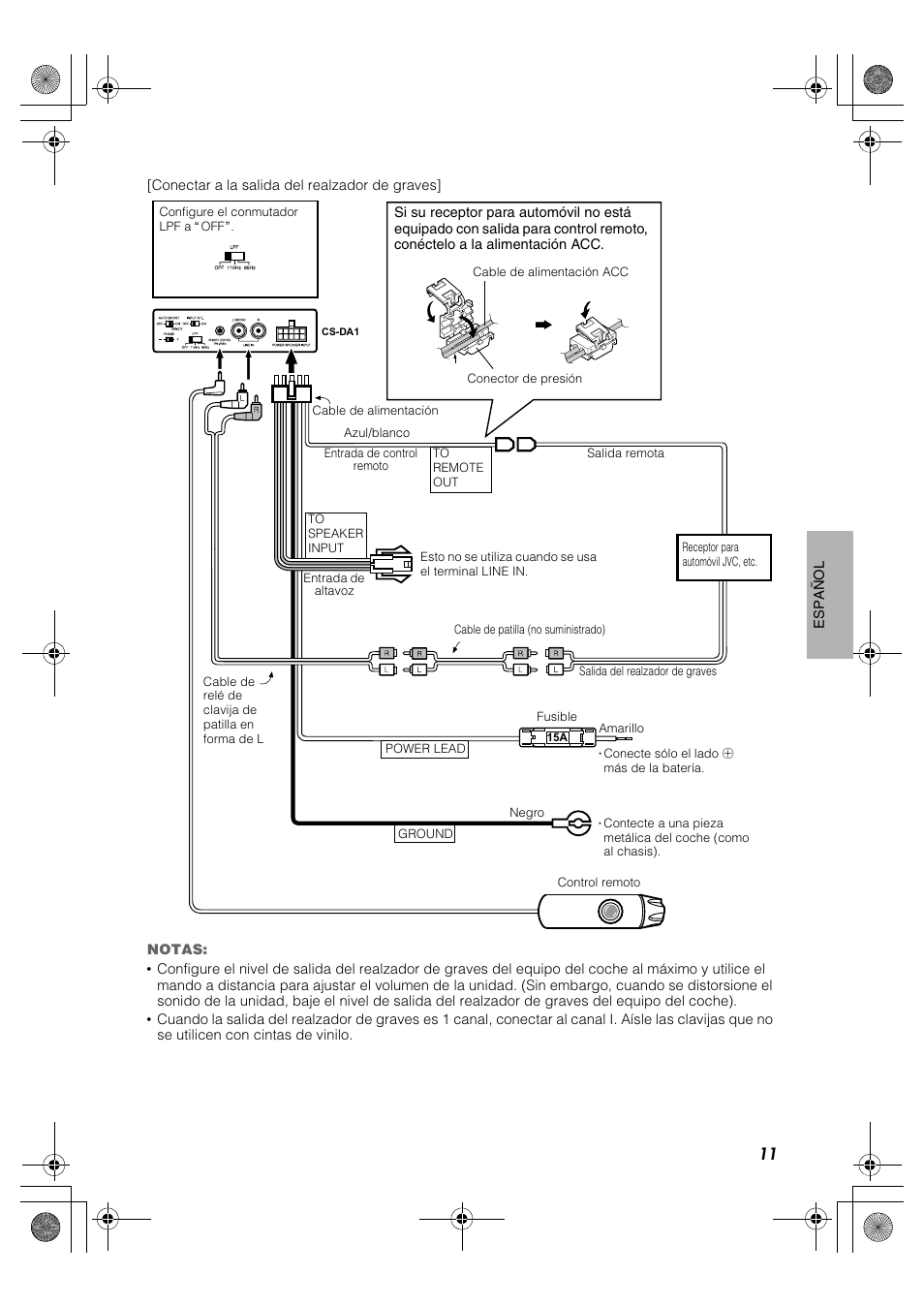 Conectar a la salida del realzador de graves | JVC CS-DA1 User Manual | Page 43 / 48