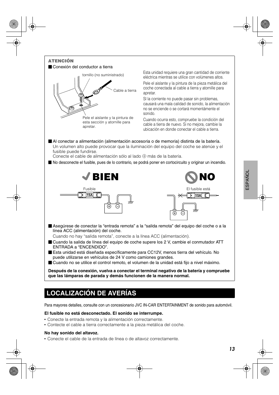 Localización de averías, Bien no | JVC CS-DA1 User Manual | Page 45 / 48