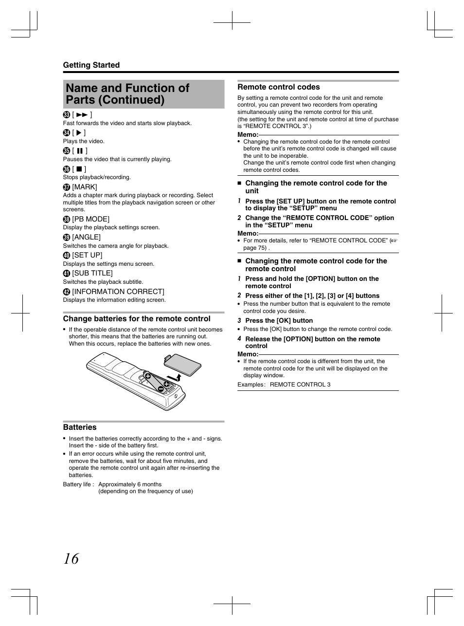 Name and function of parts (continued) | JVC LST1083-001C User Manual | Page 16 / 104