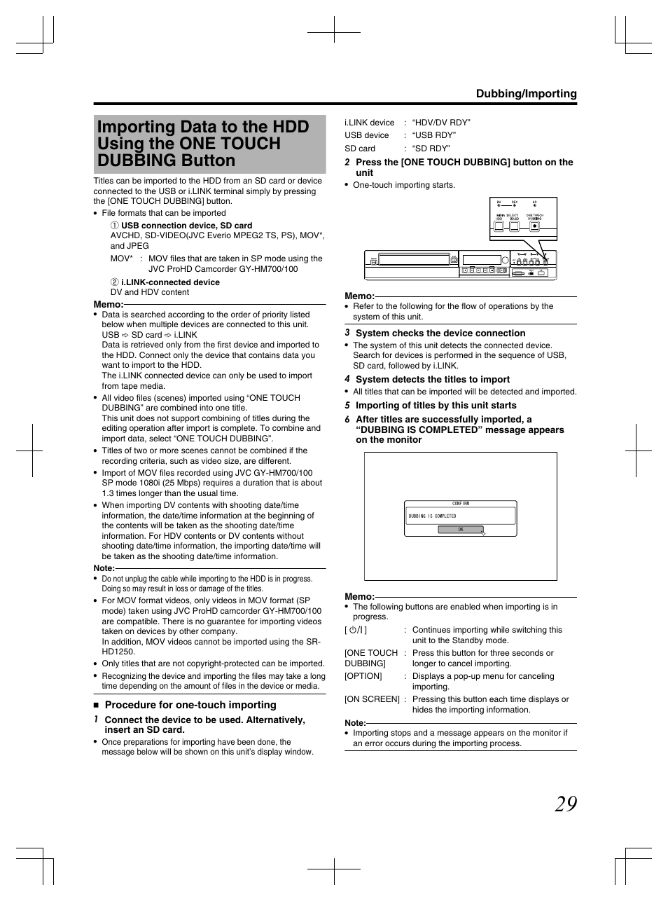 Dubbing/importing | JVC LST1083-001C User Manual | Page 29 / 104