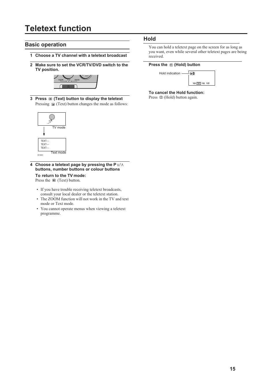 Teletext function, Basic operation, Hold | JVC 5030057088 User Manual | Page 16 / 33