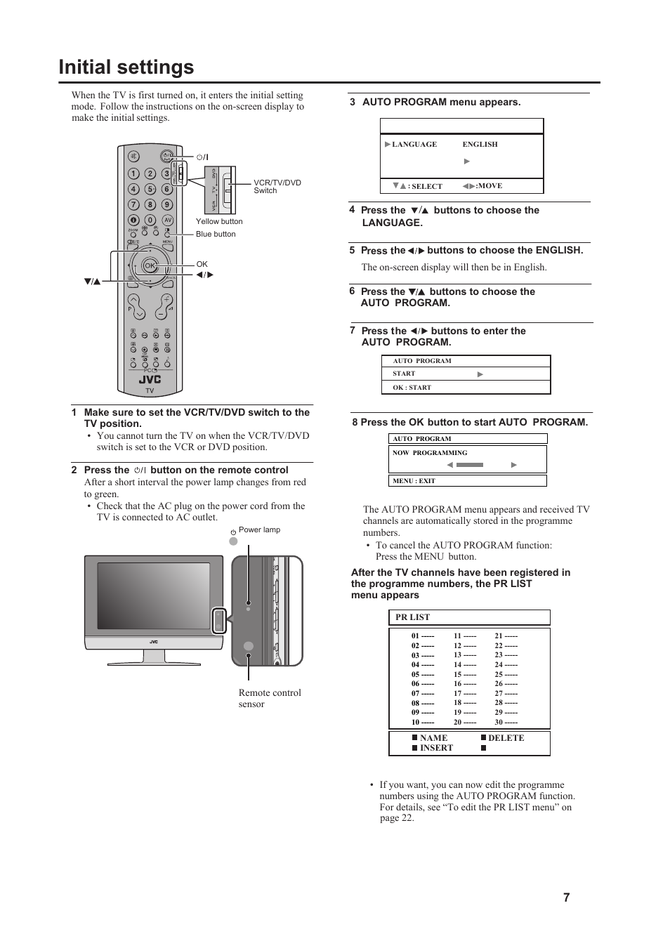 Initial settings | JVC 5030057088 User Manual | Page 8 / 33