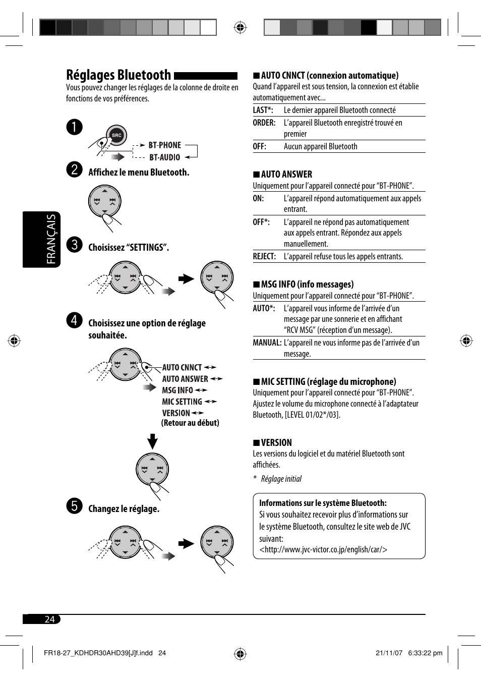 Réglages bluetooth | JVC KD-AHD39 User Manual | Page 100 / 117