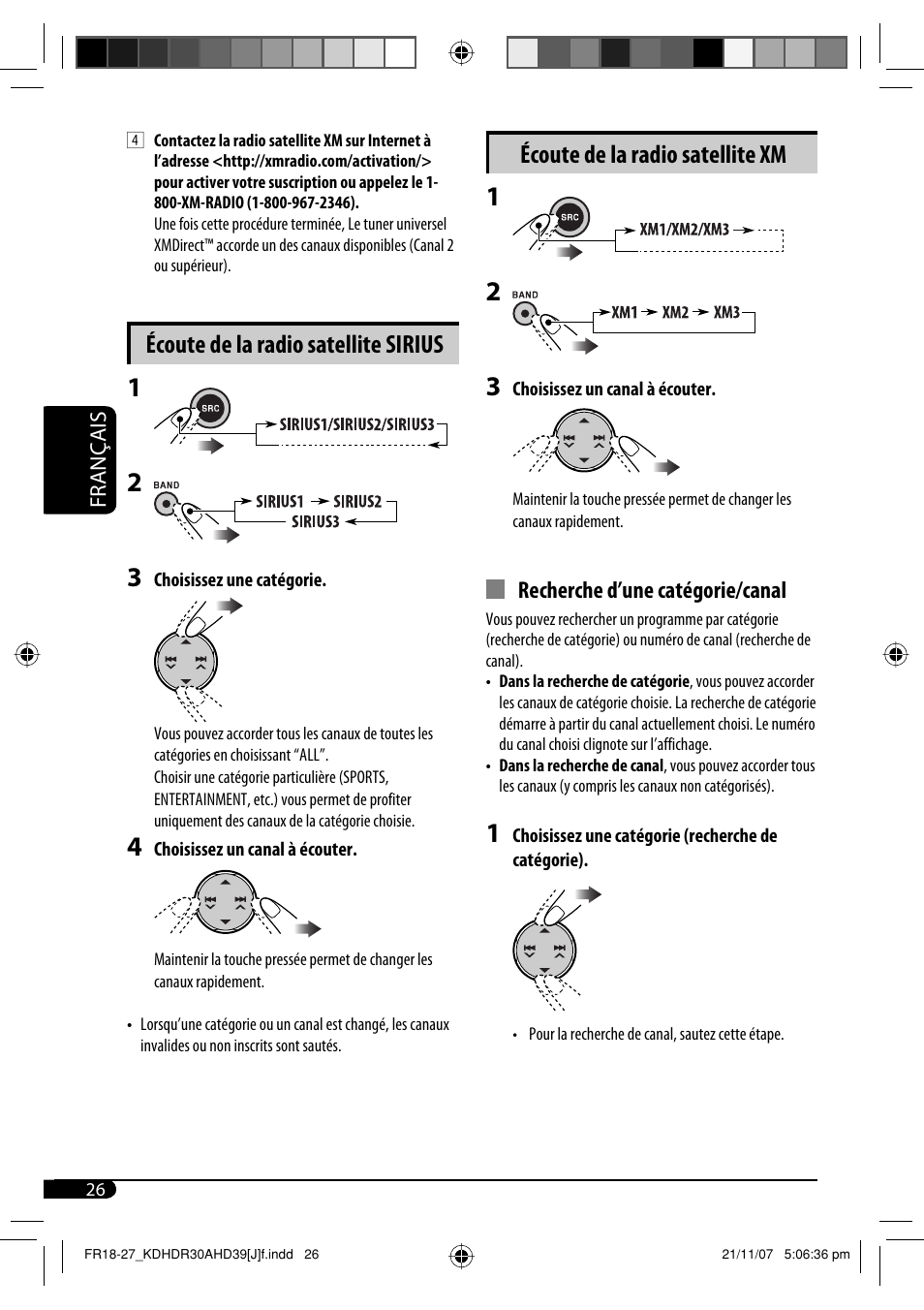 Écoute de la radio satellite xm, Écoute de la radio satellite sirius | JVC KD-AHD39 User Manual | Page 102 / 117