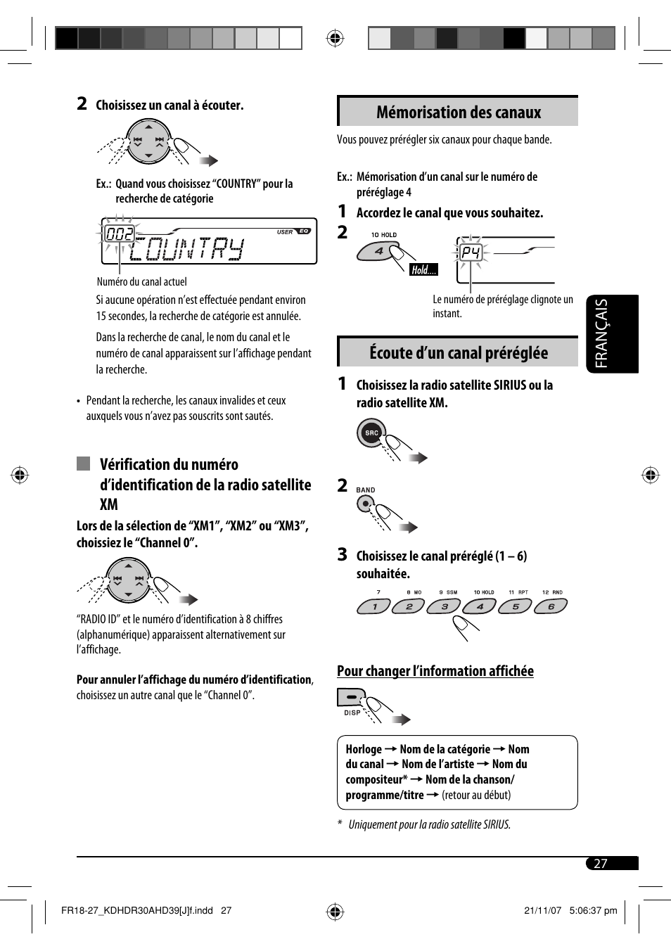 Mémorisation des canaux, Écoute d’un canal préréglée | JVC KD-AHD39 User Manual | Page 103 / 117