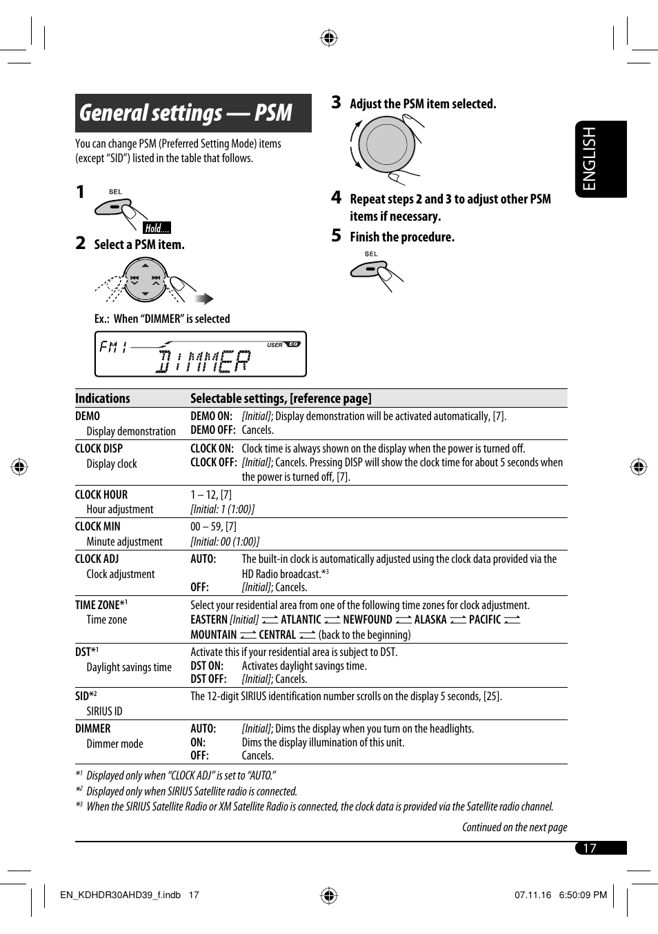 General settings — psm, English | JVC KD-AHD39 User Manual | Page 17 / 117