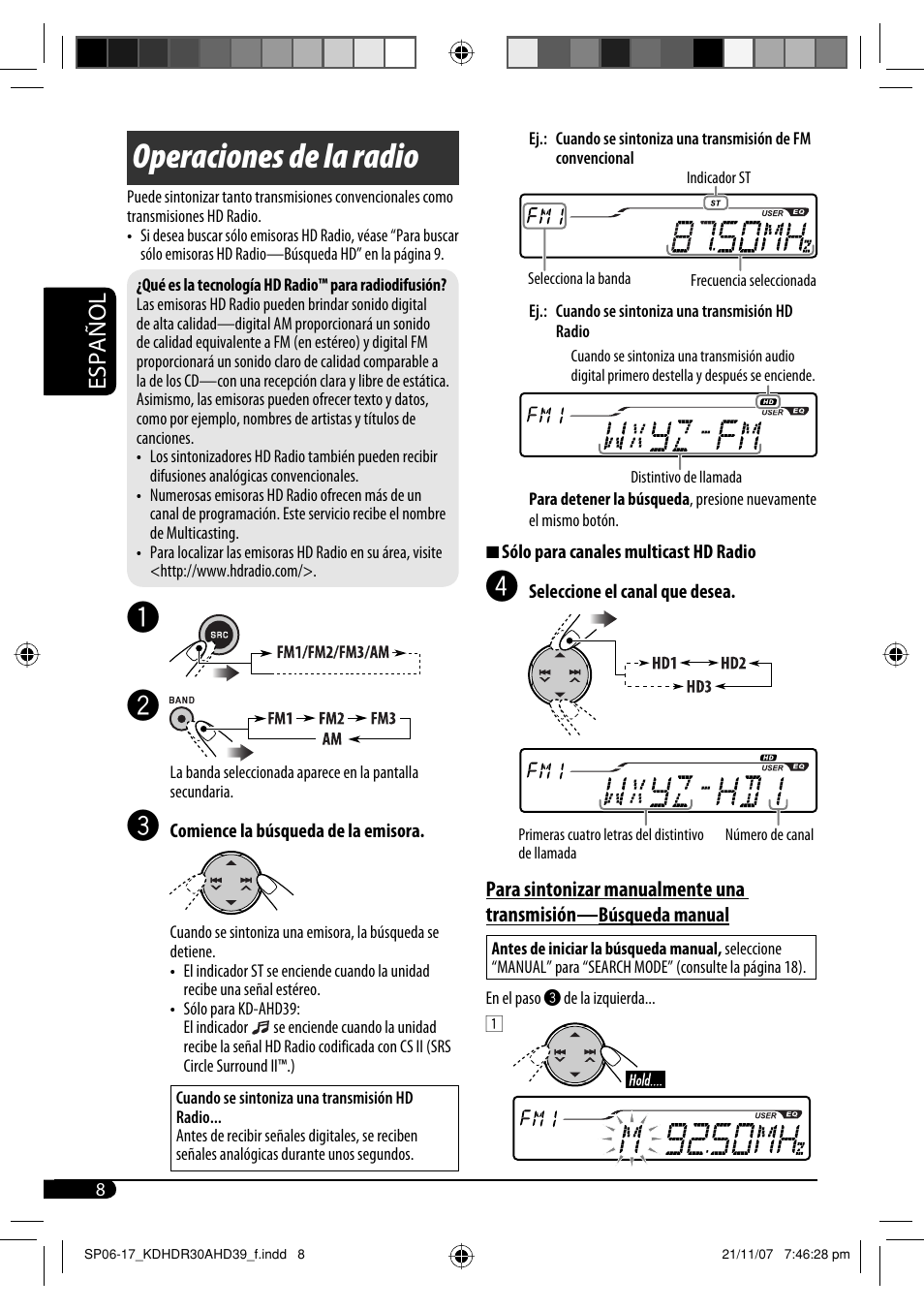 Operaciones de la radio, Español | JVC KD-AHD39 User Manual | Page 46 / 117