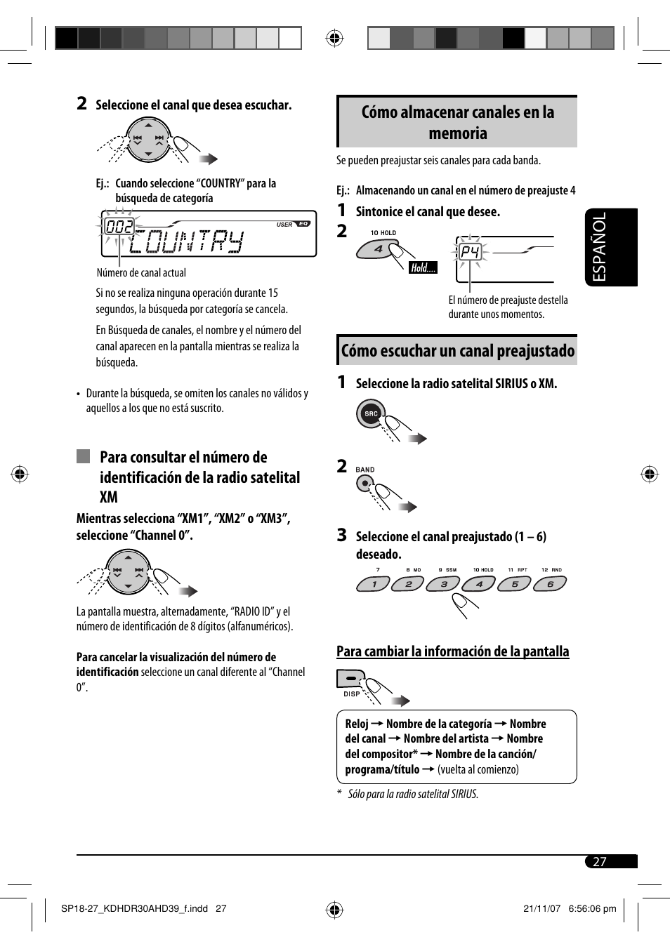 Cómo escuchar un canal preajustado, Español | JVC KD-AHD39 User Manual | Page 65 / 117