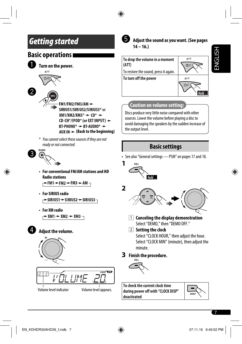 Getting started, Basic operations, Basic settings | JVC KD-AHD39 User Manual | Page 7 / 117