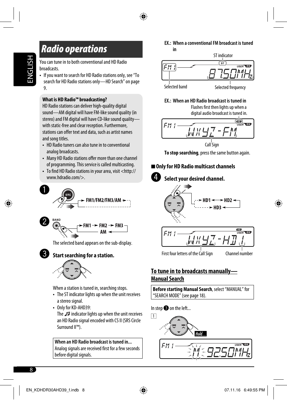 Radio operations, English | JVC KD-AHD39 User Manual | Page 8 / 117