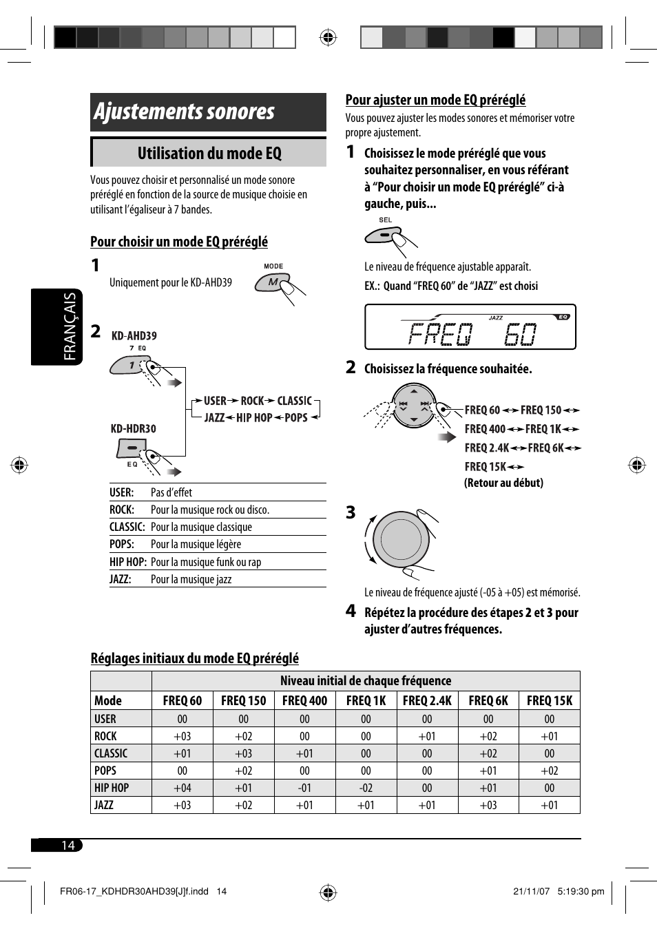 Ajustements sonores, Utilisation du mode eq, Français | JVC KD-AHD39 User Manual | Page 90 / 117