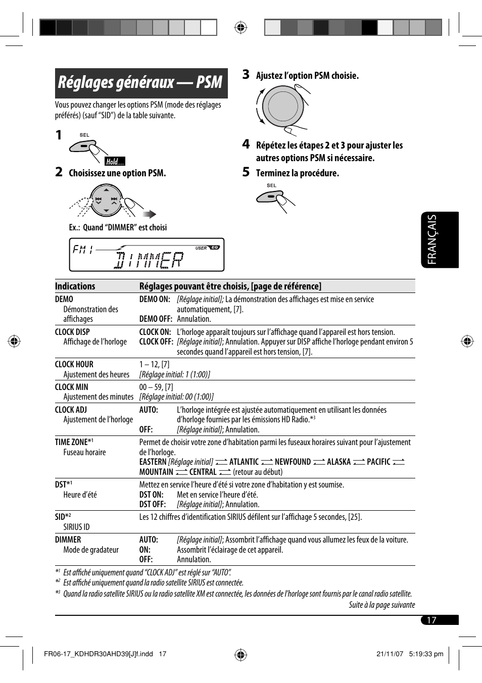 Réglages généraux — psm, Français | JVC KD-AHD39 User Manual | Page 93 / 117