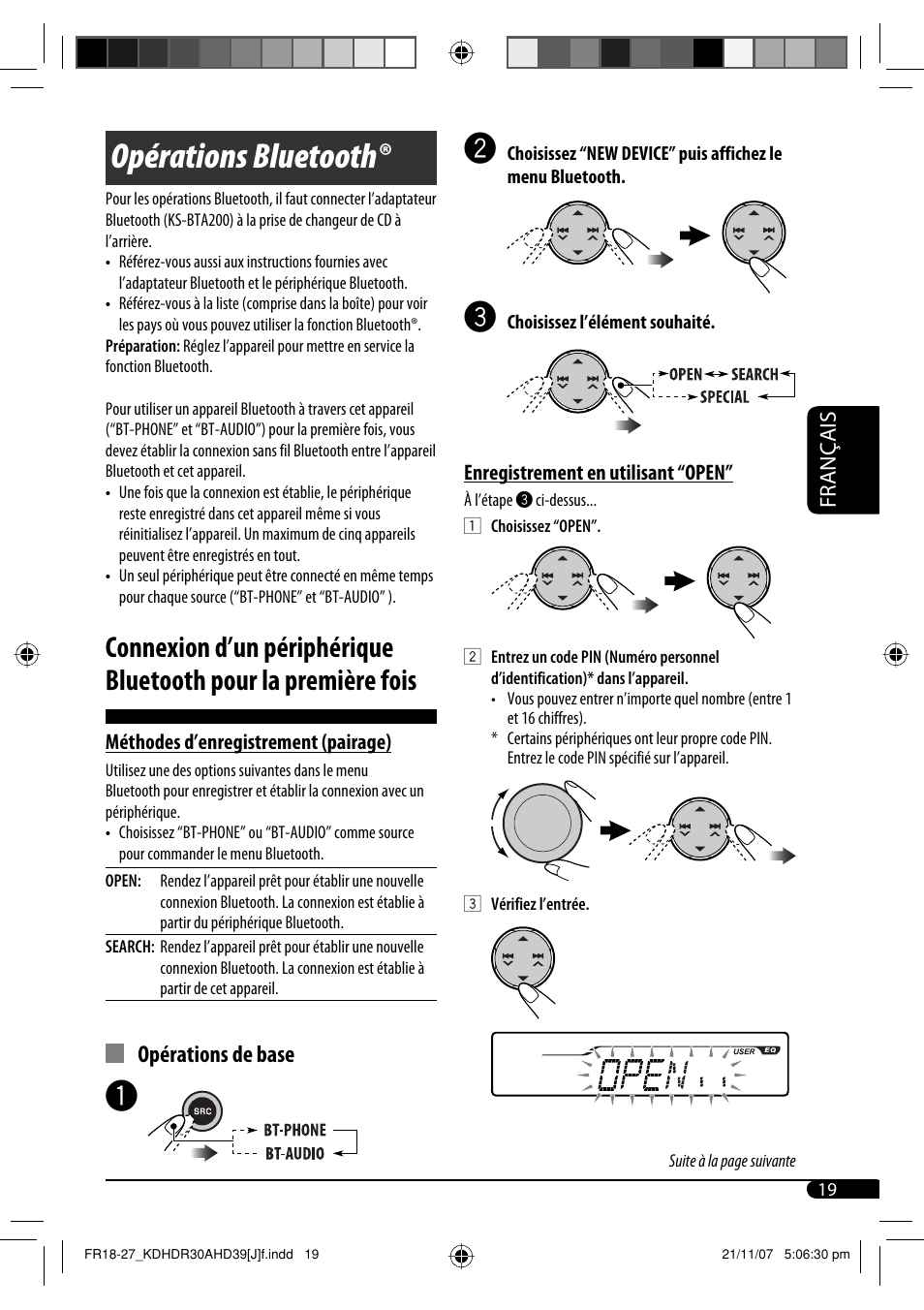 Opérations bluetooth, Opérations de base | JVC KD-AHD39 User Manual | Page 95 / 117