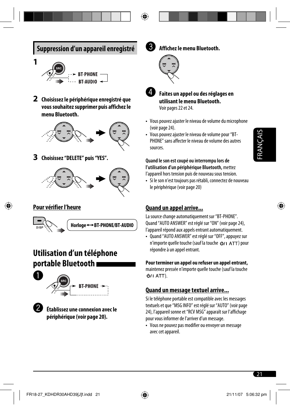 Utilisation d’un téléphone portable bluetooth, Suppression d’un appareil enregistré | JVC KD-AHD39 User Manual | Page 97 / 117