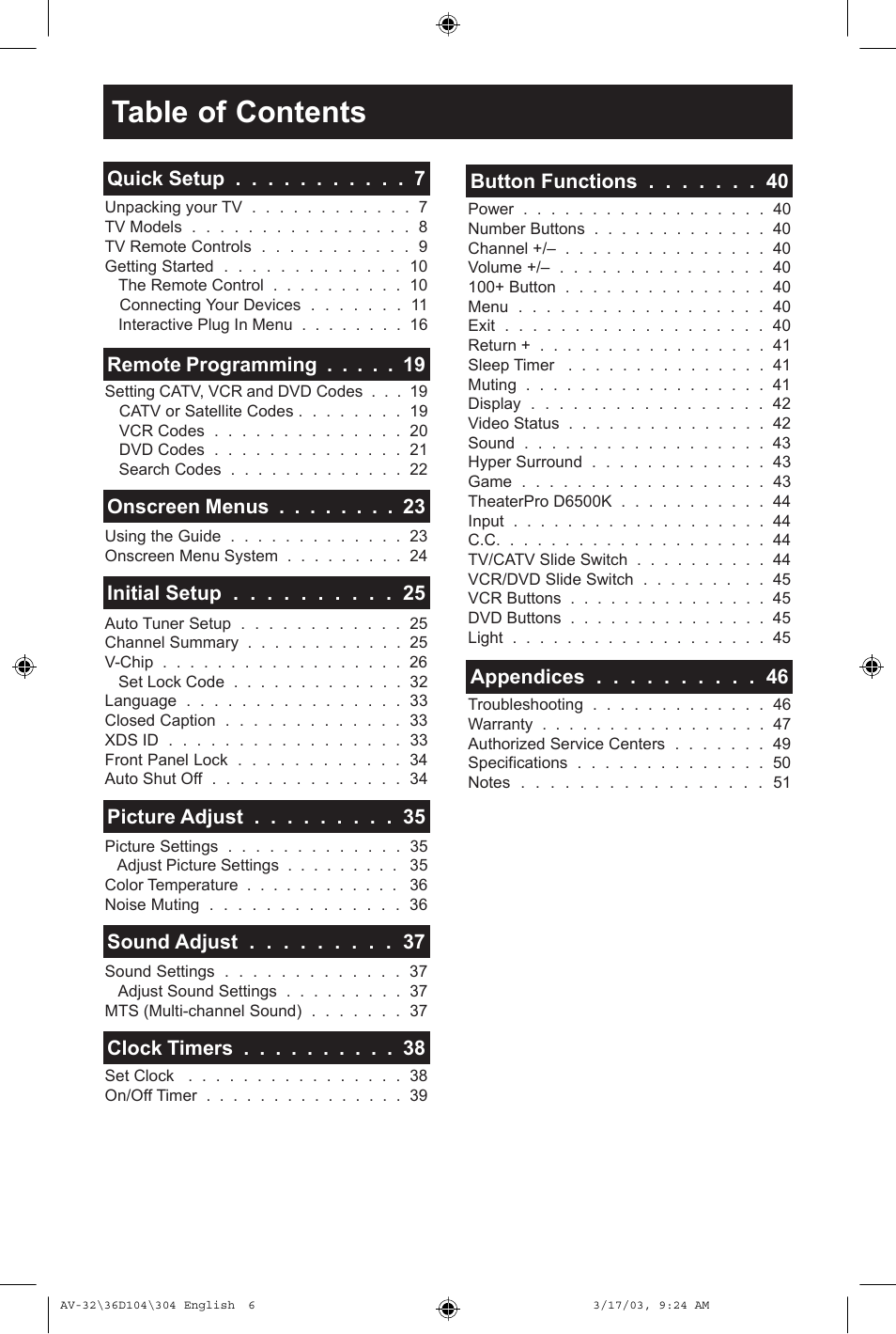 JVC AV 36D104 User Manual | Page 6 / 52