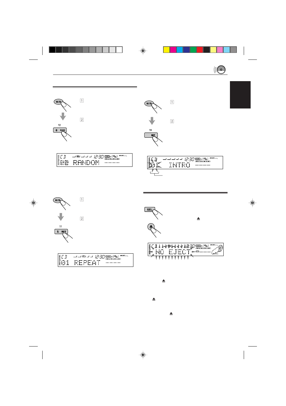 Selecting cd playback modes, Prohibiting cd ejection | JVC CD Receiver KD-SH77R User Manual | Page 19 / 42