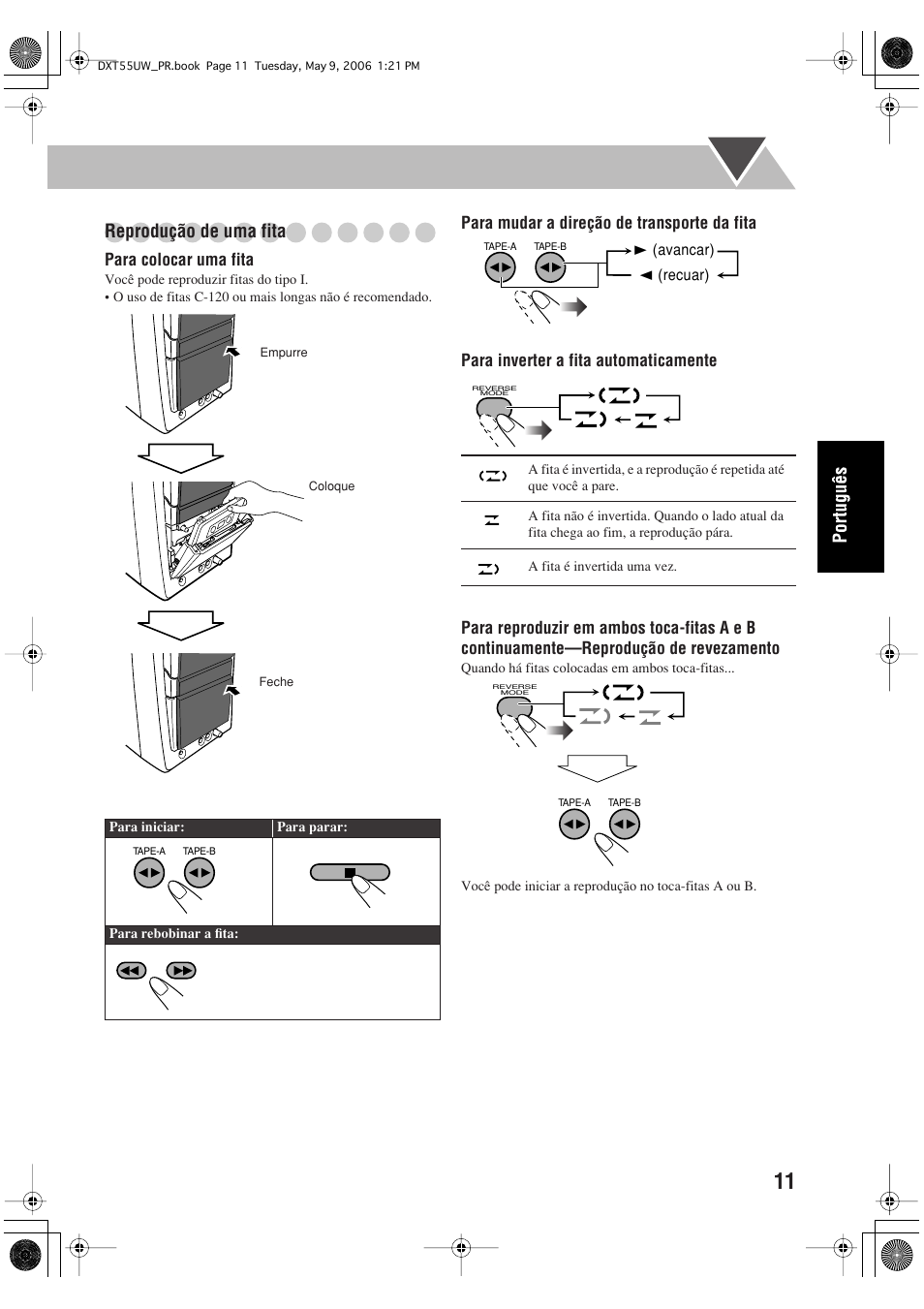 Reprodução de uma fita | JVC DX-T55 User Manual | Page 107 / 144