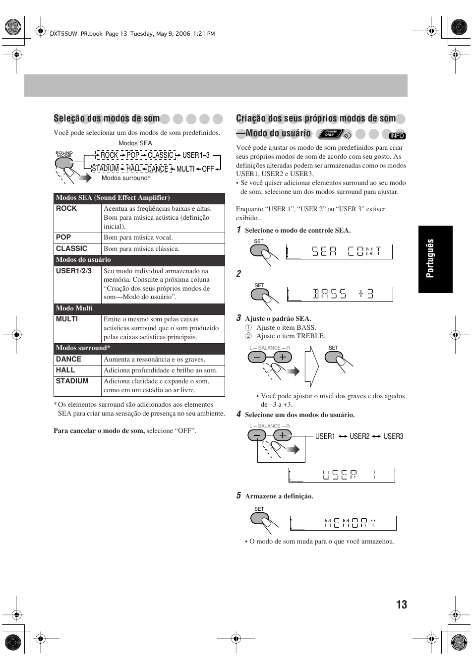 Seleção dos modos de som | JVC DX-T55 User Manual | Page 109 / 144