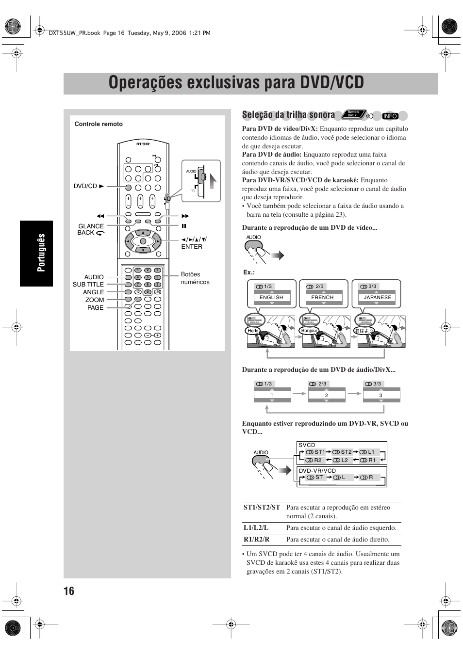 Operações exclusivas para dvd/vcd, Seleção da trilha sonora | JVC DX-T55 User Manual | Page 112 / 144