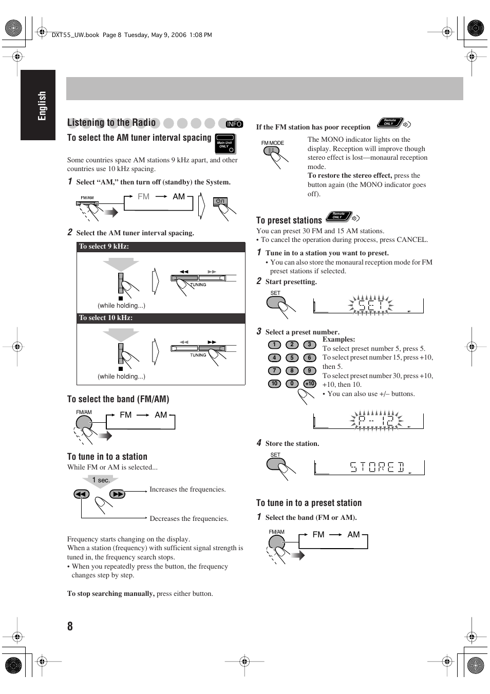 English listening to the radio | JVC DX-T55 User Manual | Page 12 / 144