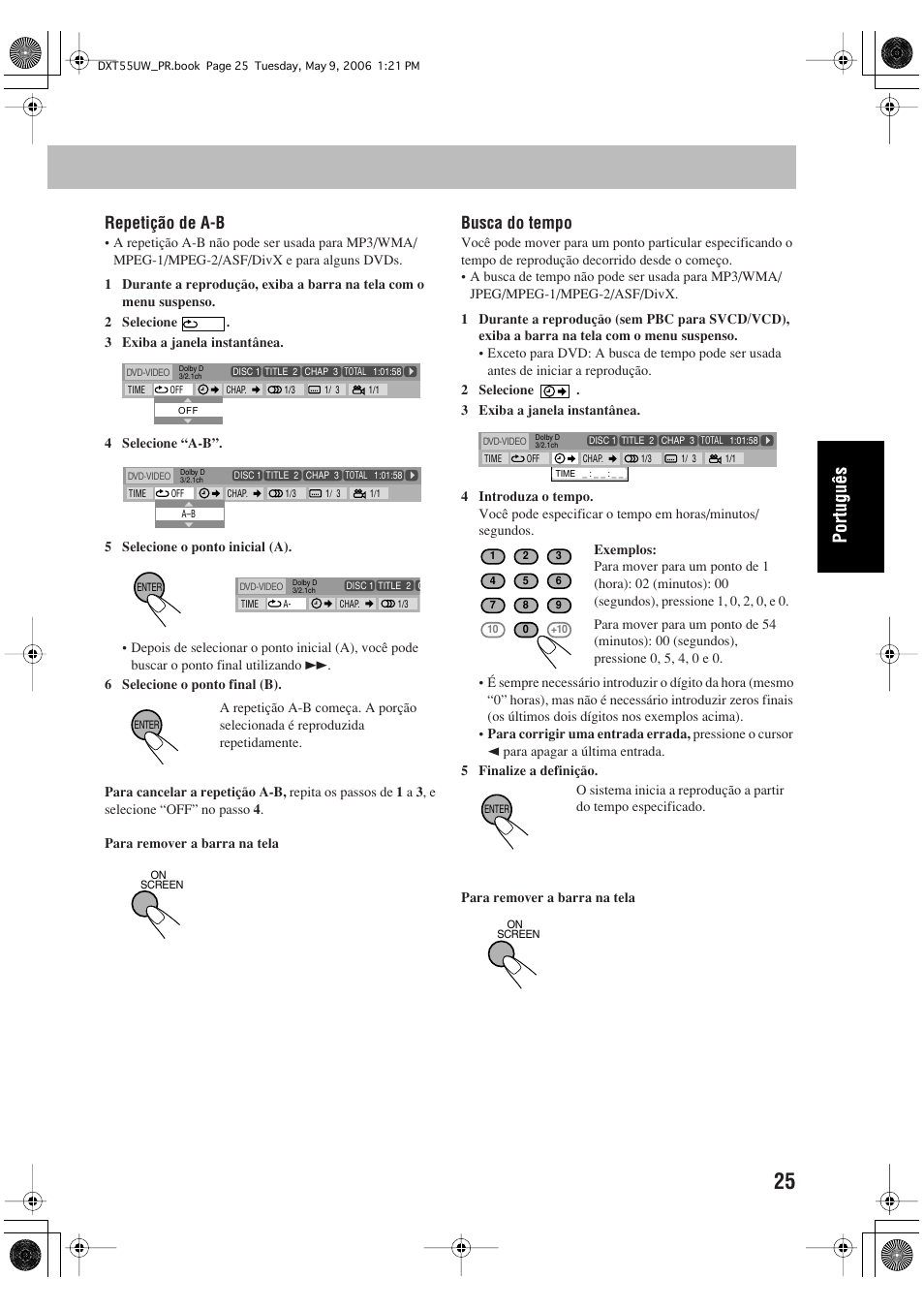 Repetição de a-b, Busca do tempo | JVC DX-T55 User Manual | Page 121 / 144