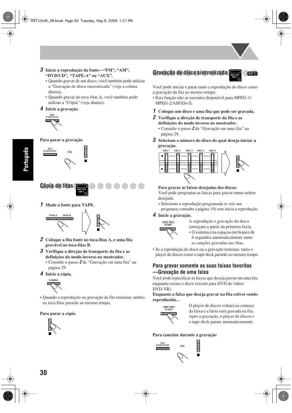 Cópia de fitas, Gravação de disco sincronizada | JVC DX-T55 User Manual | Page 126 / 144