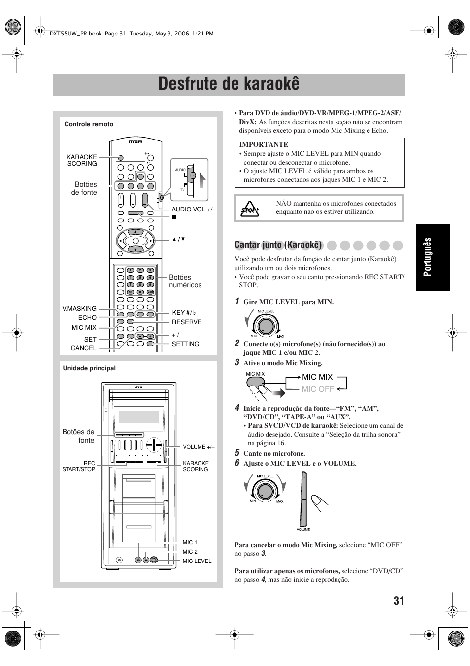 Desfrute de karaokê, Cantar junto (karaokê) | JVC DX-T55 User Manual | Page 127 / 144