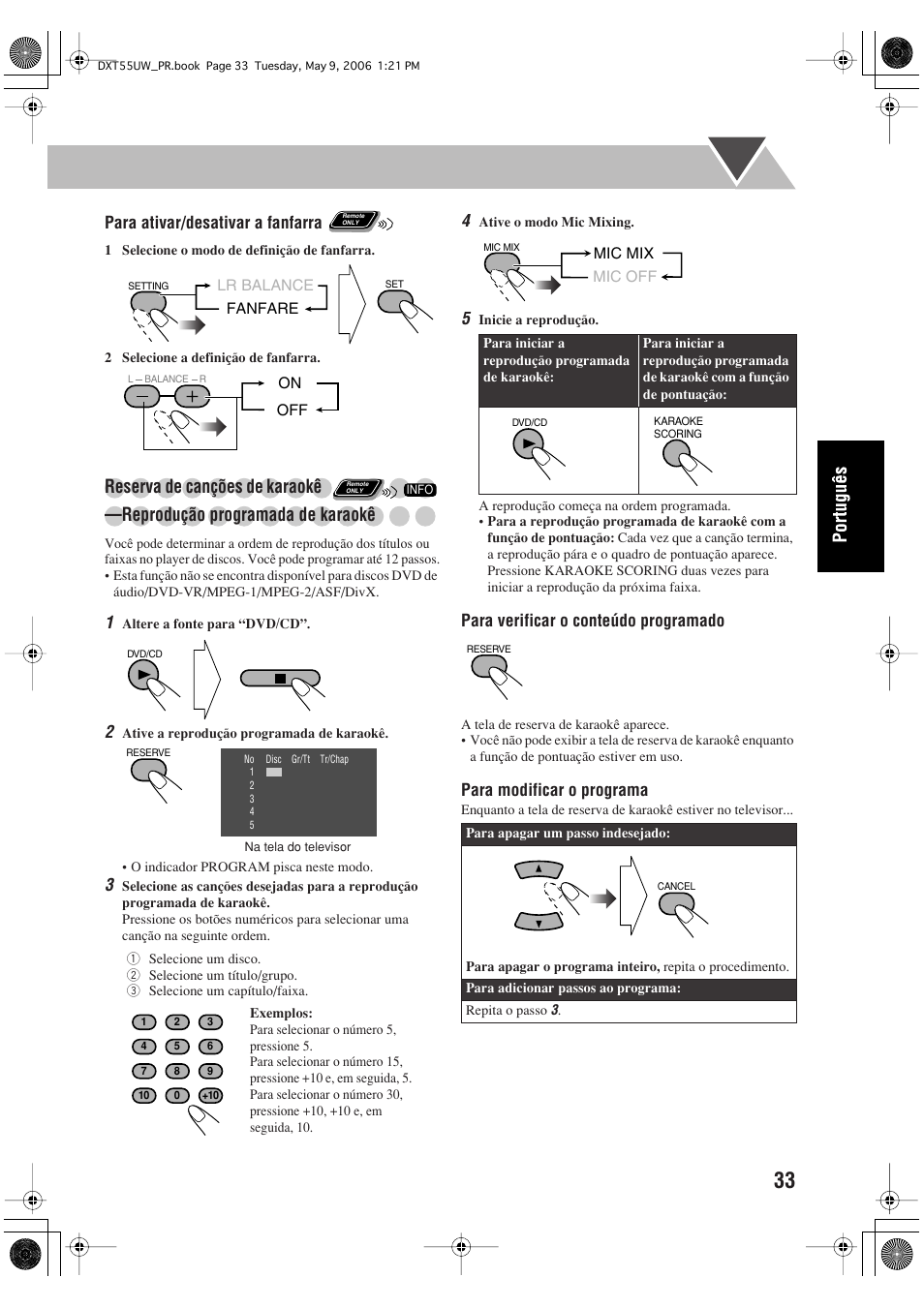 Reserva de canções de karaokê, Reprodução programada de karaokê | JVC DX-T55 User Manual | Page 129 / 144