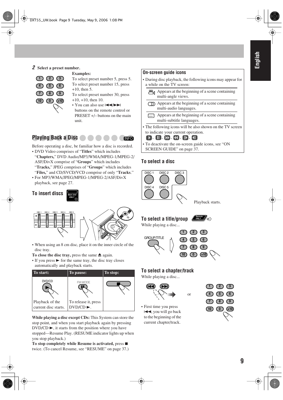 English, Playing back a disc | JVC DX-T55 User Manual | Page 13 / 144